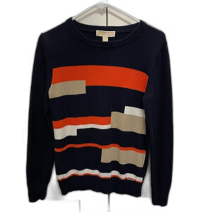 Michael Kors Sweater Color Block Navy Blue Orange Long Sleeves sz. Small